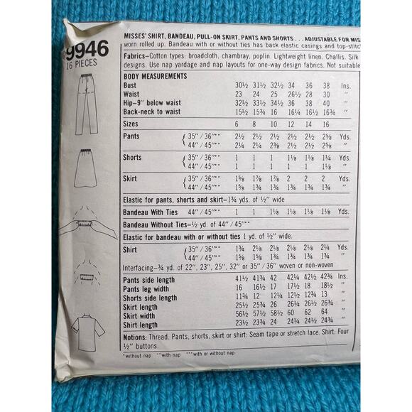 Simplicity 9946 sewing pattern shirt bandeau Skirt pants shirts size 10 - Picture 4 of 5